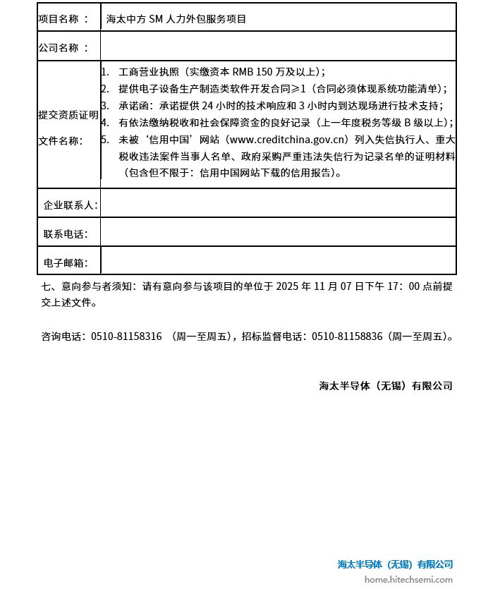 海太中方SM人力外包服务项目 招标公告(图2)